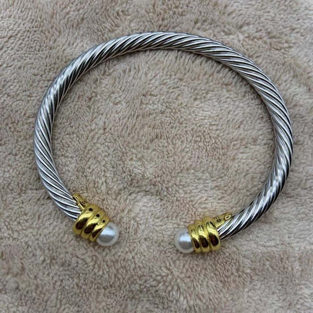 David Yurman 925 Sterling Silver + 18K Gold + Pearl Bracelet